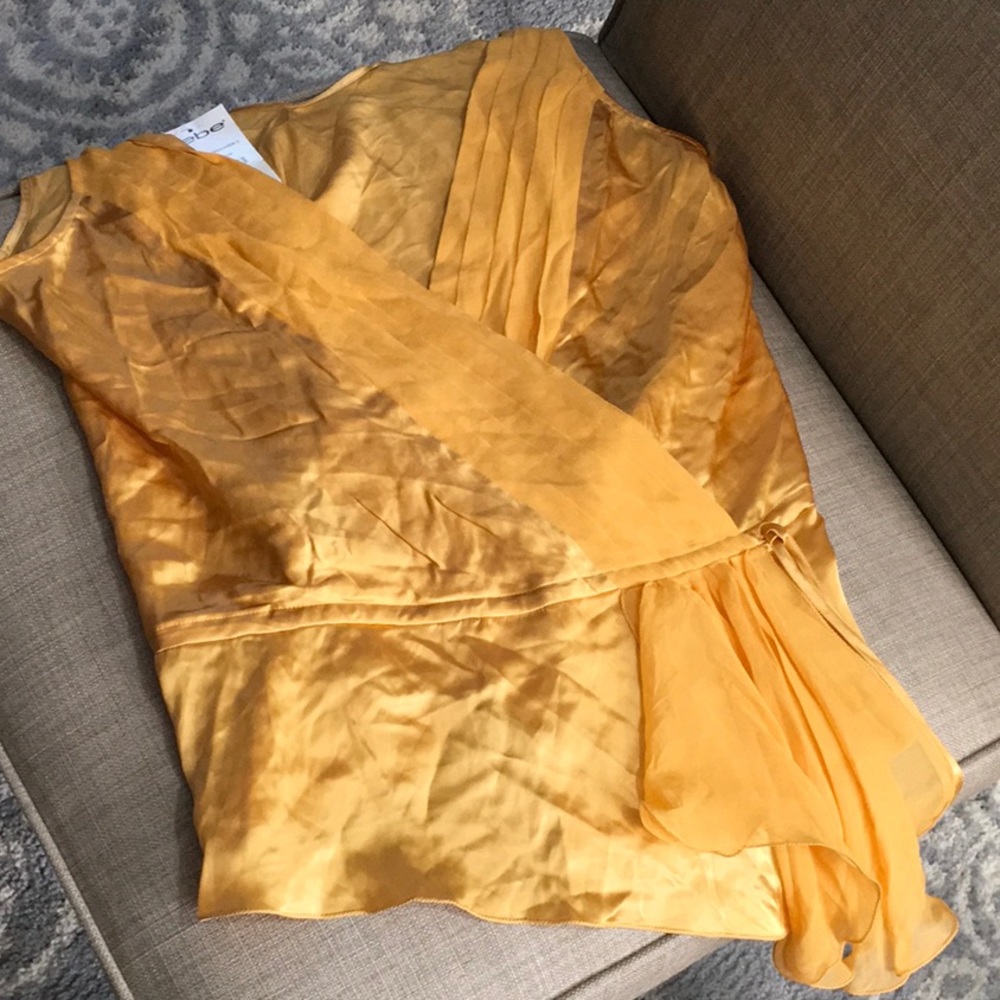 bebe 100% Silk Drawstring Crossover Ruffle Shirt - Picture 7 of 8